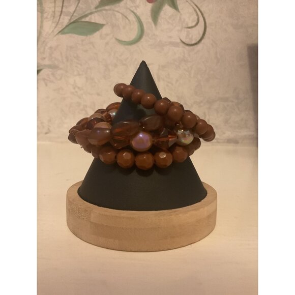 Brown Beaded Stretch Bracelet Set For Women - Picture 3 of 7